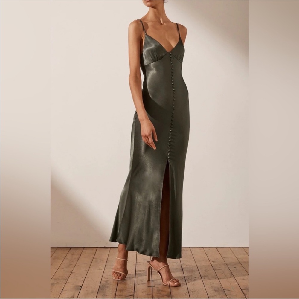 Shona Joy La Lune Slip Dress in Olive (US4)